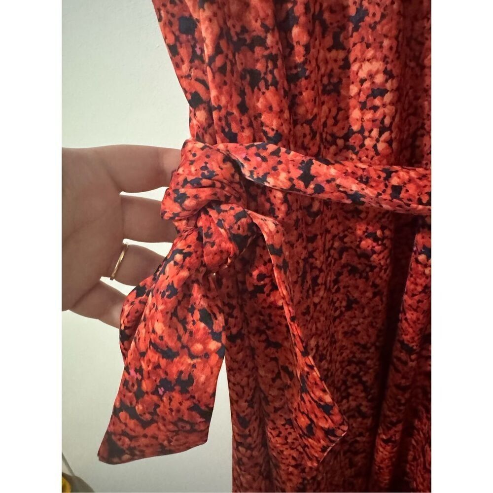 Maggy London Womens Satin Red Floral Collared ALine Midi Dress sz 12 Euro-Summer - Picture 8 of 8